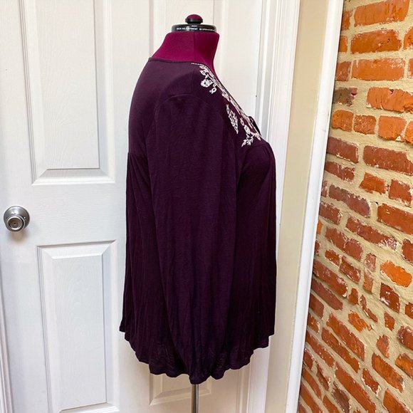 NWOT Sonoma Purple Embroidered Peasant Top - Picture 3 of 5